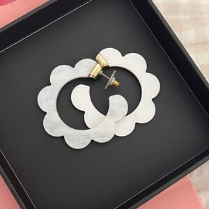 White Scalloped Hoop Earrings